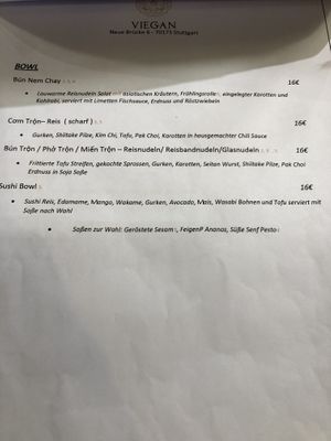 Menu   at Viegan in Stuttgart