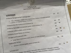 menu  at Viegan in Stuttgart