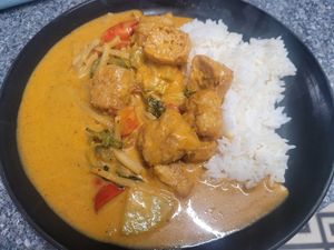 Tofu Red Thai Curry and Jasmine Rice at Panadda Thai Takeaway in Penrhyndeudraeth