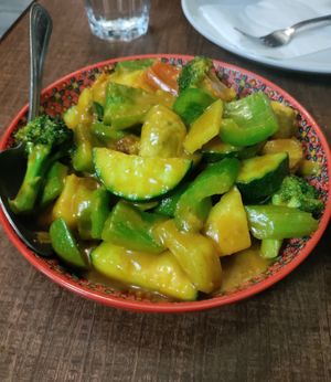 Curry with seitan at Laughing Buddha Vegetarian Bistro in Oakland
