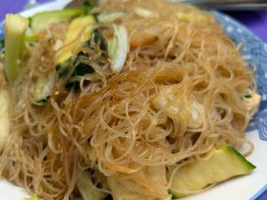 Rice veggie noodles with tofu at Laughing Buddha Vegetarian Bistro in Oakland