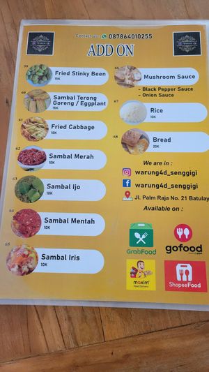 Menu page at Warung Four 4D SENGGIGI LOMBOK in 