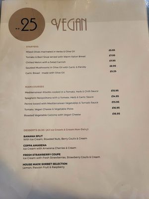 Vegan Menu. at Number 25 in Rhos On Sea