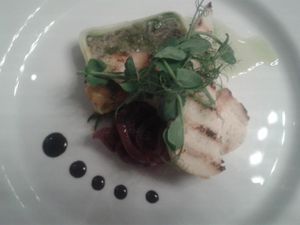 Vegan night starter:  carrot terrine at Bread Street Brasserie in Edinburgh