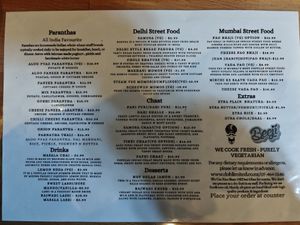 Menu at Beeji Dhaba in Hamilton