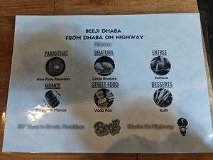 Menu at Beeji Dhaba in Hamilton