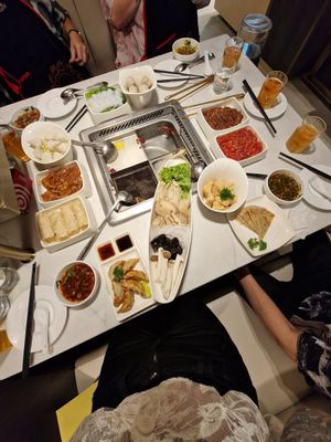 Mushroom, tofu, noodle, veg and Scallion pancakes at Haidilao Hotpot in Birmingham
