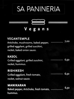 Menu  at Sa Panineria in Mallorca
