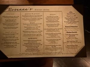 Menu at Rosanna's in Albany
