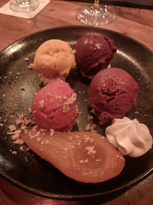 Pear and ice cream dessert at Abdij de Westerburcht in Westerbork