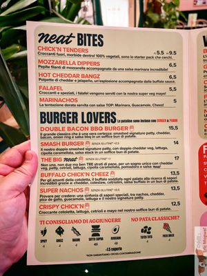 Burget and bites menu at Neat Burger - Porta Venezia in Milan