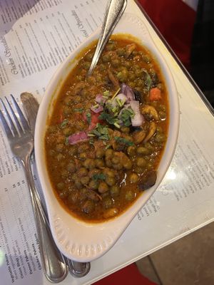 One of the vegan delights with peas and mushrooms   at Shalimar in San Luis Obispo