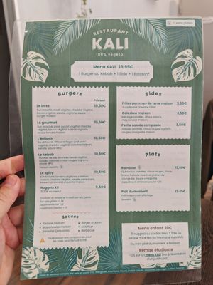 Menu at Kali in Orleans
