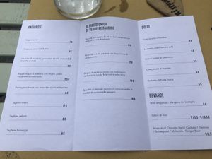 Menu at Verde Pistacchio in Rome
