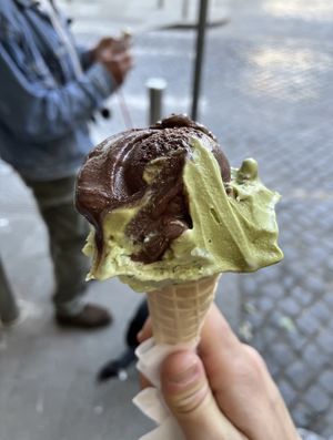 Chocolate-Wasabi + Basil + Matcha flavours  at Fatamorgana Gelato in Rome