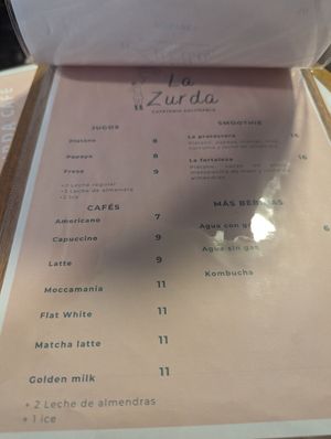 Menu at Cafetería - La Zurda in Huaraz