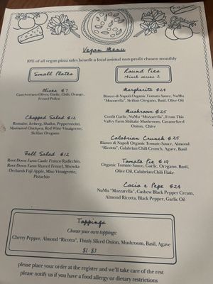 Vegan menu   at Pizzeria Florian in East Aurora