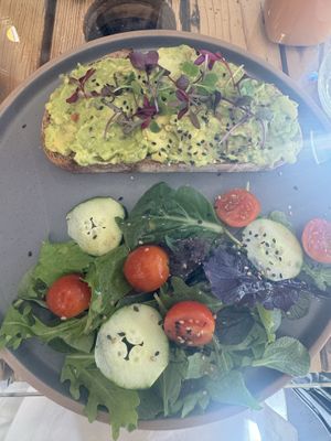 Avocado toast with salad  at super be in Barcelona
