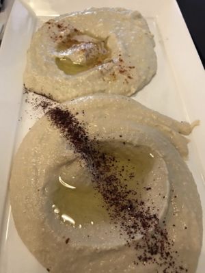 Hummus and baba ganoush from the veg appetizer combo   at The Vine Cafe and Market in St Louis
