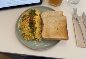 vegan scrambled egg with ham and cheesee  at Bistro Deppat in Vienna