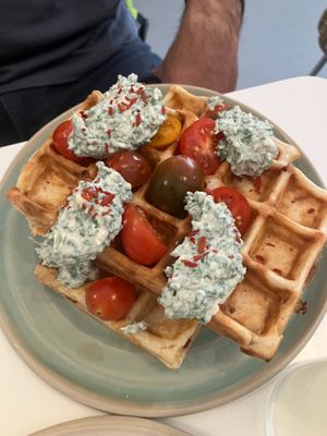 2 pieces of salty waffle, no protein and weird spread at Bistro Deppat in Vienna