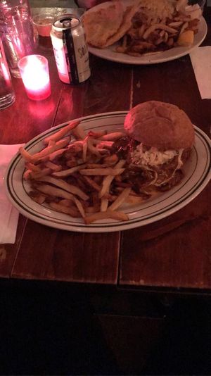 Vegan BBQ Pulled Pork Sandwich with Fries. at Khyber Pass Pub in Philadelphia