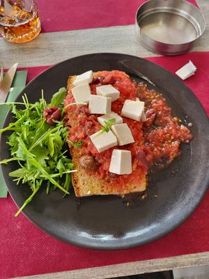 Vegan riganada (delicious vegan feta) at Kuro Siwo in Kefalonia