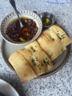Focaccia bread with sun-dried tomato dip   at Alpana  in Chicago