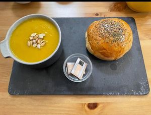 Butternut, Garlic, and Rosemary Soup at The Old Dairy Tearoom  in Alton