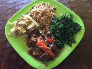 Vegan value meal with brown stew tofu! at Kale Cafe Vegan Kitchen in Daytona Beach