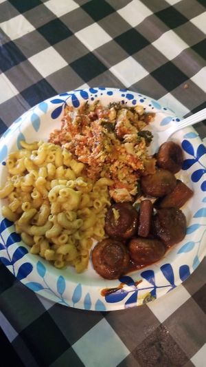 Mushrooms, macncheese, and lasagna at Kale Cafe Vegan Kitchen in Daytona Beach