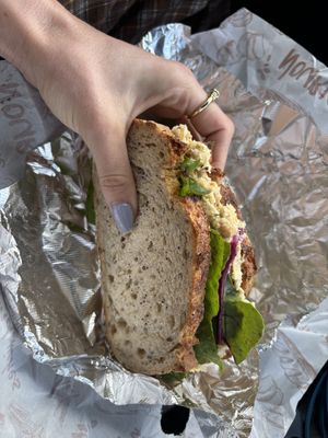 Chickpea vegan mayo sanga. Young woman serving me wasn’t very enthused but hey it’s Monday.   at Nourish Café in Dingle