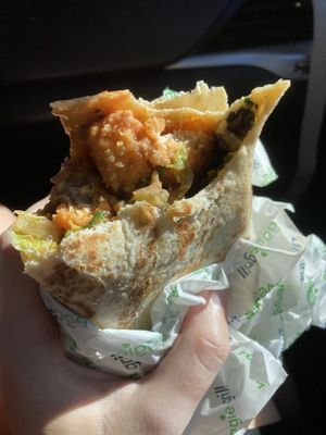 Not so secret menu item (Buffalo burrito!) at Veggie Grill by Next Level in Westlake Village