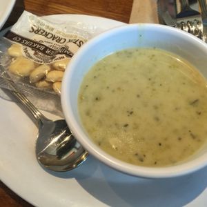 Seasonal asparagus soup at Veggie Grill by Next Level in Westlake Village