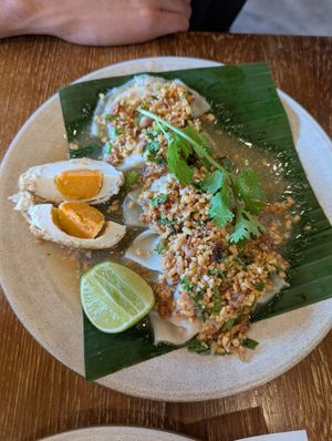 Vegan Dumplings with boiled egg (the structure of the yellow from the egg was really authentic) at Kem-Kon KhaoSan (เข้ม-ข้น ข้าวสาร) in Bangkok