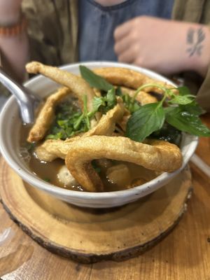 Vegan pork  at Kem-Kon KhaoSan (เข้ม-ข้น ข้าวสาร) in Bangkok