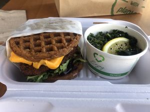 Brunchie Munchie and steamed kale at Native Foods in Glendale