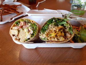 Cauliflower and chickpea Shawarma wrap and twister wrap with grilled "chicken" at Native Foods in Glendale
