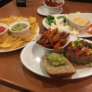 Guacamole, Burger, and hummus! at Native Foods in Glendale