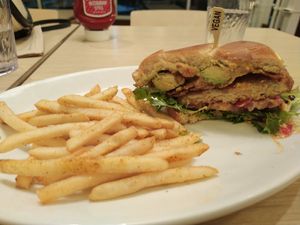 Chicken Avocado Club with Seasoned Fries at Native Foods in Glendale