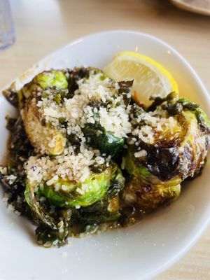  Roasted Brussels with feta and sauce 😍  at Native Foods in Glendale