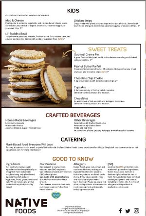 Menu at Native Foods in Glendale