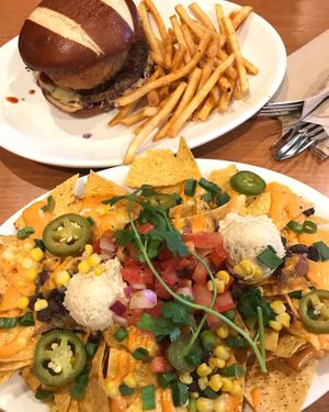 Bbq brisket burger and nachos  at Native Foods in Glendale