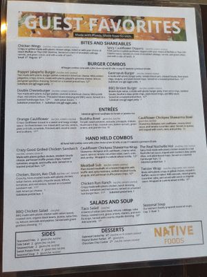 Menu at Native Foods in Glendale