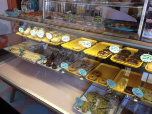 Bakery case at Rainbow Bakery in Bloomington