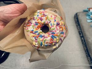Vanilla sprinkle donut  #Veganuary at Rainbow Bakery in Bloomington