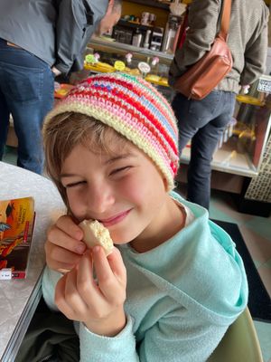 Ghost cookie gets 10-yr-old approval.  at Rainbow Bakery in Bloomington