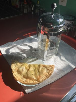 Savory pie, plated at home  at Rainbow Bakery in Bloomington