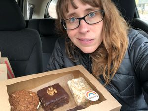 The day is off to a good start! Try the oatmeal creme pie... at Rainbow Bakery in Bloomington