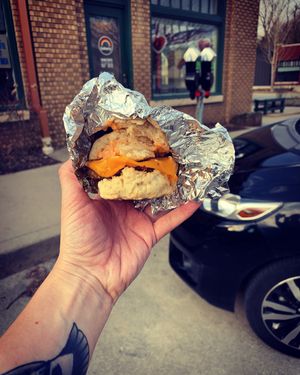 The breakfast sandwich is ON POINT!! at Rainbow Bakery in Bloomington